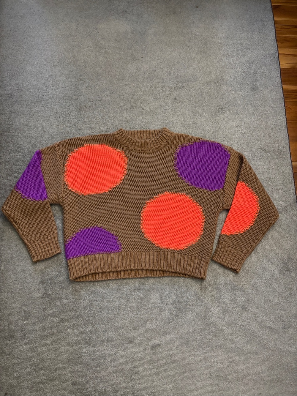 Essentiel Antwerp Event Intarsia Knitted Wool Blend Sweater Neon Orange Purple